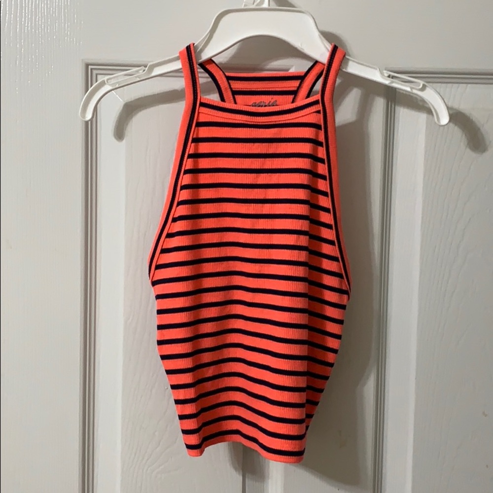 Neonish pink striped cropped tank